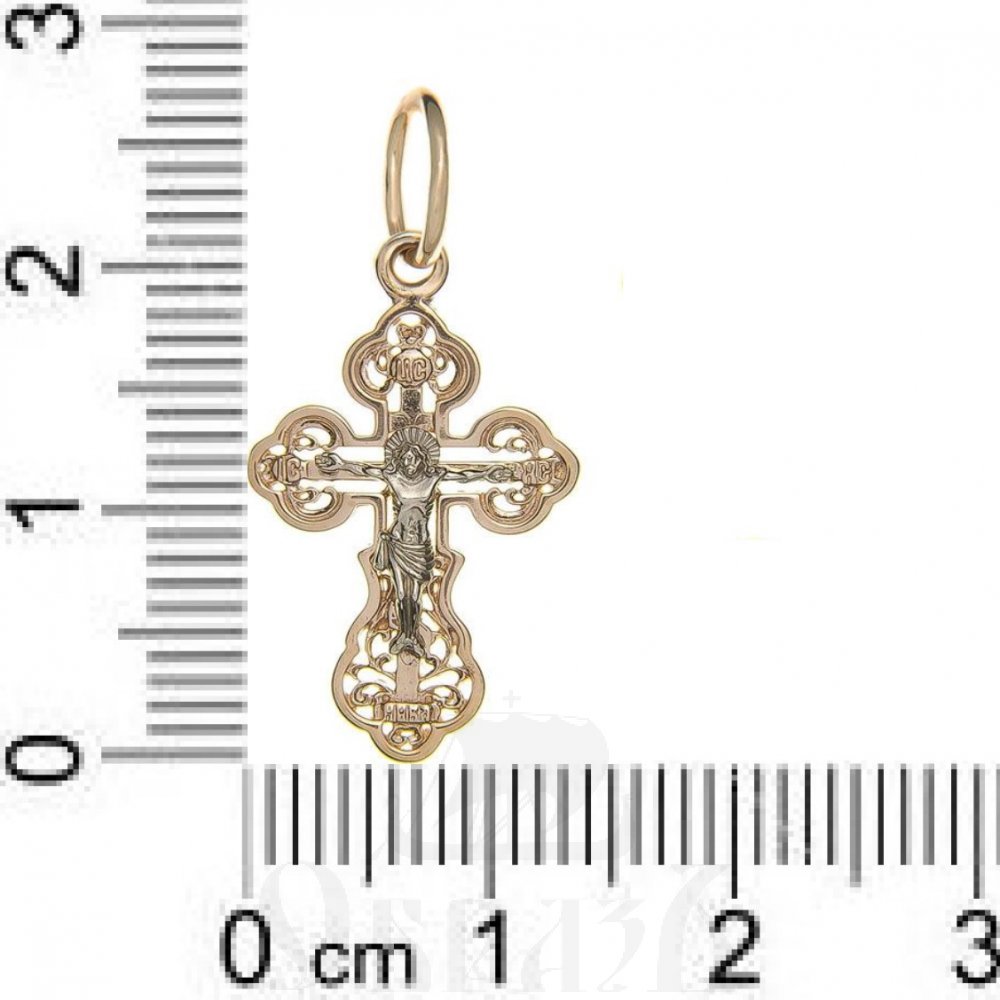 золотой крест трилистник с молитвой "спаси и сохрани", 585 проба красногоого и белого цвета (арт. п10099-з5кб)